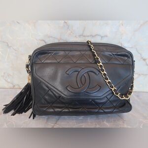 Authentic CHANEL front flap classic lambskin tassel bag vintage crossbody
